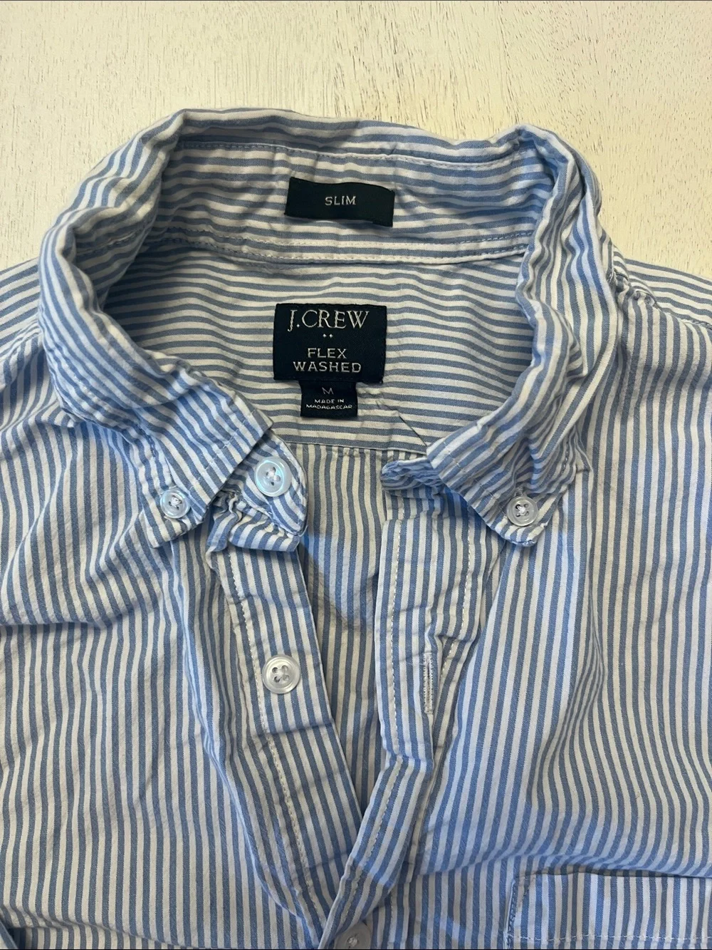 J. Crew Men’s Flex Washed Blue and White Narrow Stripe Button-Down Shirt